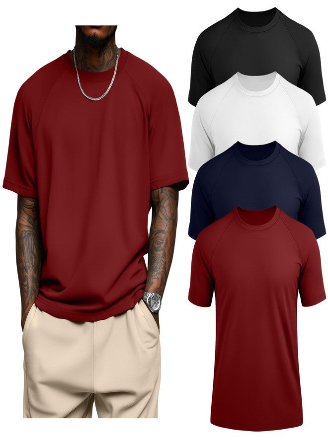 Evervibe 4 Pack Men's Big & Tall Short Sleeve Tees, Crew Neck Shirts Moisture Wicking Gym Casual Tops Multipack(Claret, Navy, White, Black,4X-Large) - Image 2